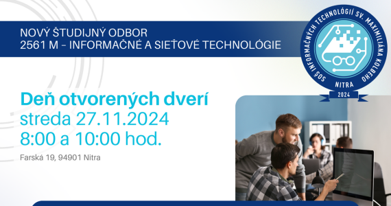 Pozvánka na Deň otvorených dverí na Strednej odbornej škole informačných technológií sv. Maximiliána Kolbeho v Nitre